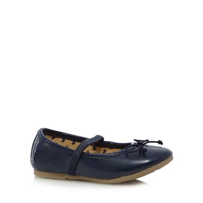 Girls' navy bow slip on shoes